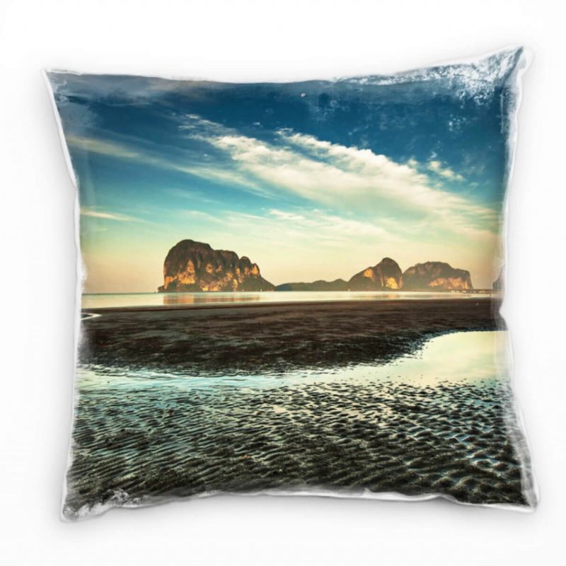 Strand und Meer, blau, braun, Felsen  Deko Kissen 40x40cm für Couch Sofa Lounge Zierkissen