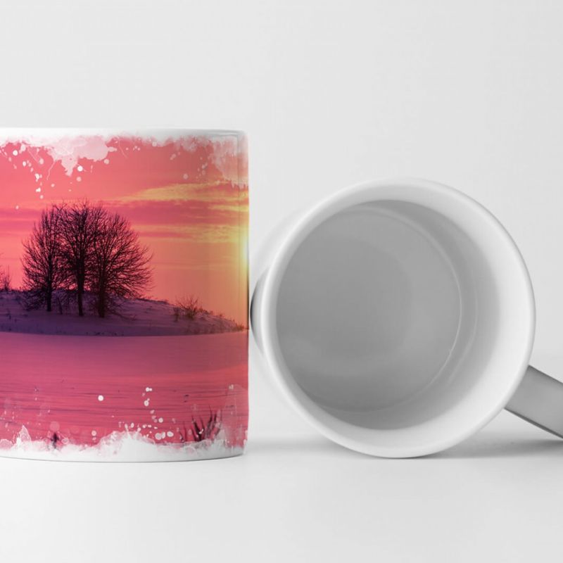 Tasse Geschenk Landschaftsfotografie –  Pinker Sonnenaufgang über Schneefeld