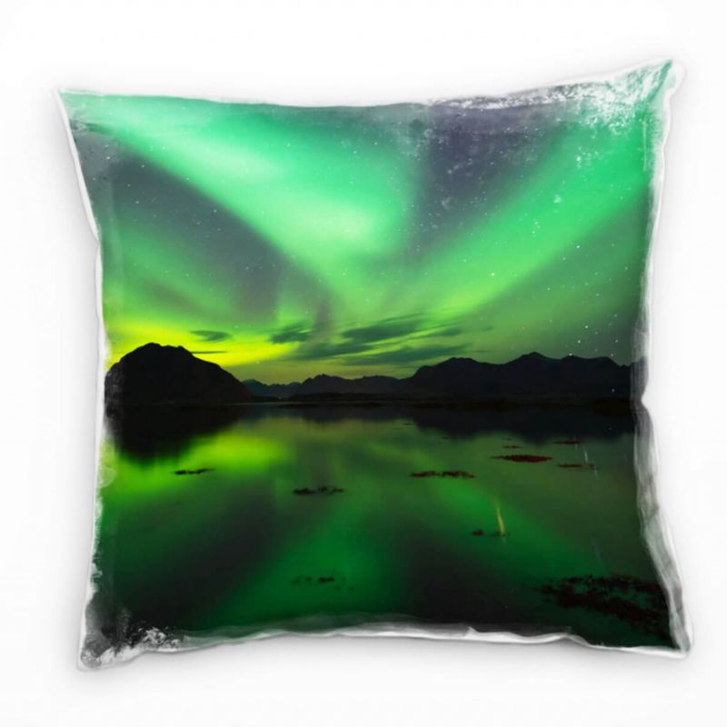 Natur, Polarlichter, Spiegelung, See, grün, gelb Deko Kissen 40x40cm für Couch Sofa Lounge Zierkisse