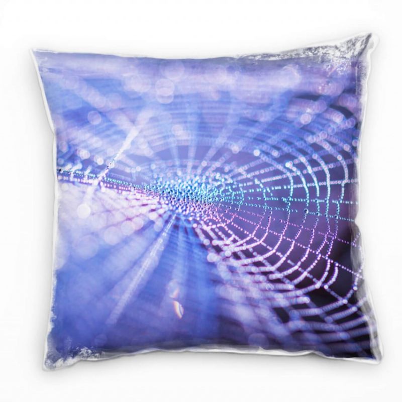 Macro, Spinnennetz, Wassertropfen, lila, blau, türkis  Deko Kissen 40x40cm für Couch Sofa Lounge Zie