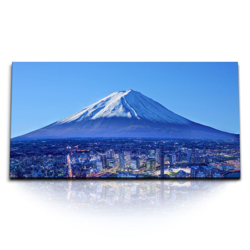 Kunstdruck Bilder 120x60cm Fuji Japan Yokohama Berge Schneegipfel Blau