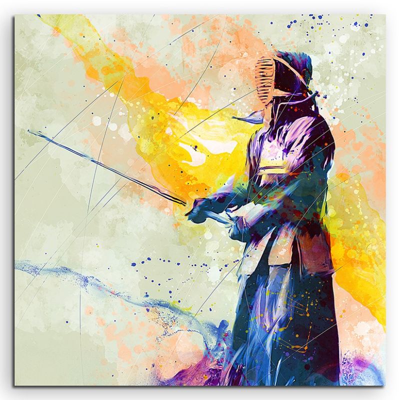 Kendo IV 60x60cm Aquarell Art Leinwandbild