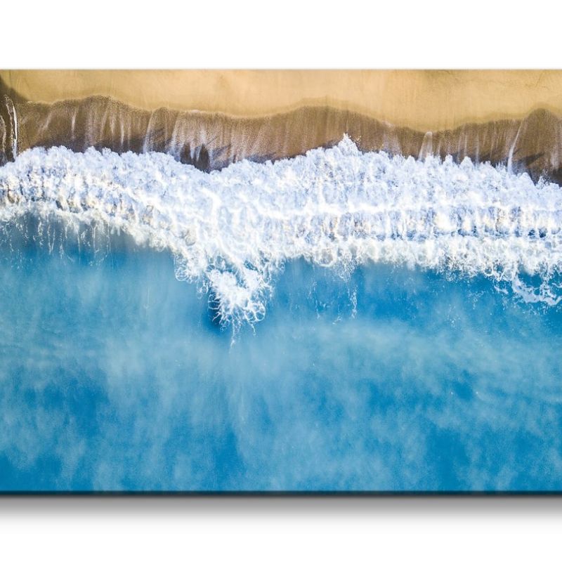 Leinwandbild 120x60cm Vogelperspektive Atemberaubend Wasser Meer Strand Wellen Blau