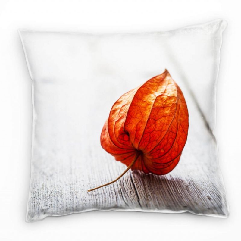 Macro, orange, rot, braun, Physalis auf Holz Deko Kissen 40x40cm für Couch Sofa Lounge Zierkissen