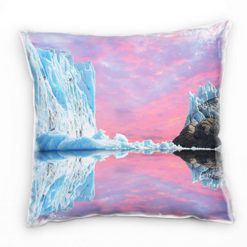 Winter, blau, pink, Sonnenuntergang, Gletscher Deko Kissen 40x40cm für Couch Sofa Lounge Zierkissen