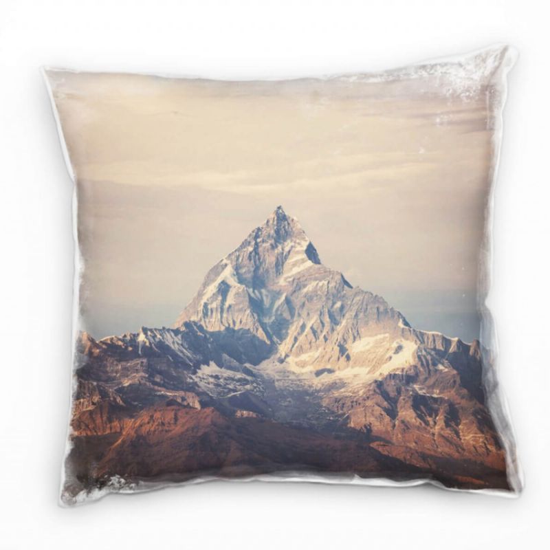 Landschaft, schneebedeckter Berg, braun, grau Deko Kissen 40x40cm für Couch Sofa Lounge Zierkissen