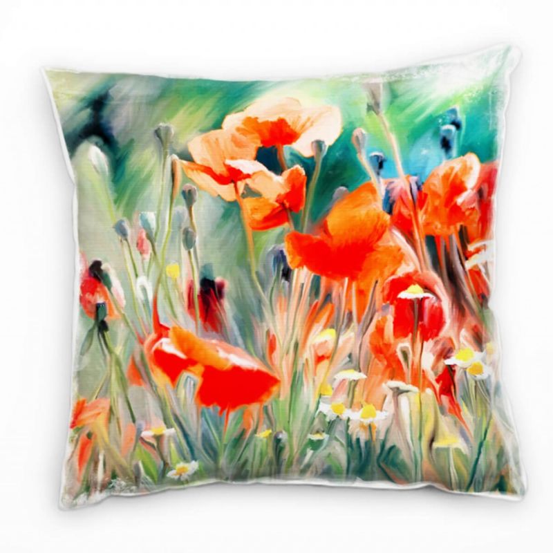 Blumen, gemalt, Mohnblumen, rot, grün Deko Kissen 40x40cm für Couch Sofa Lounge Zierkissen