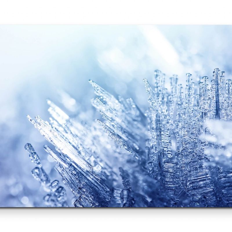 Fotografie – Eiskristalle und eisblauer Hintergrund – Leinwandbild