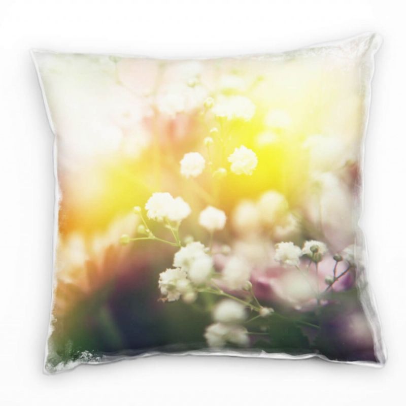 Blumen, grün, gelb, weiß, Pastellfarben, Sommer Deko Kissen 40x40cm für Couch Sofa Lounge Zierkissen