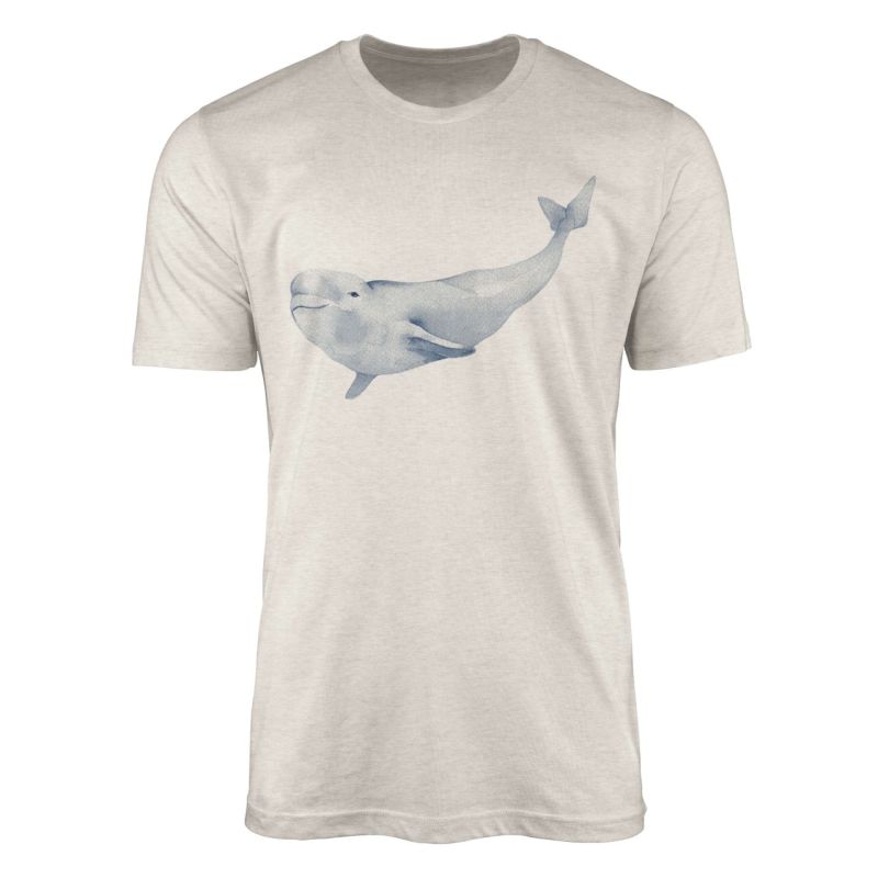 Herren Shirt 100% gekämmte Bio-Baumwolle T-Shirt  Beluga Weißwal Wasserfarben Motiv Nachhaltig Ökomo