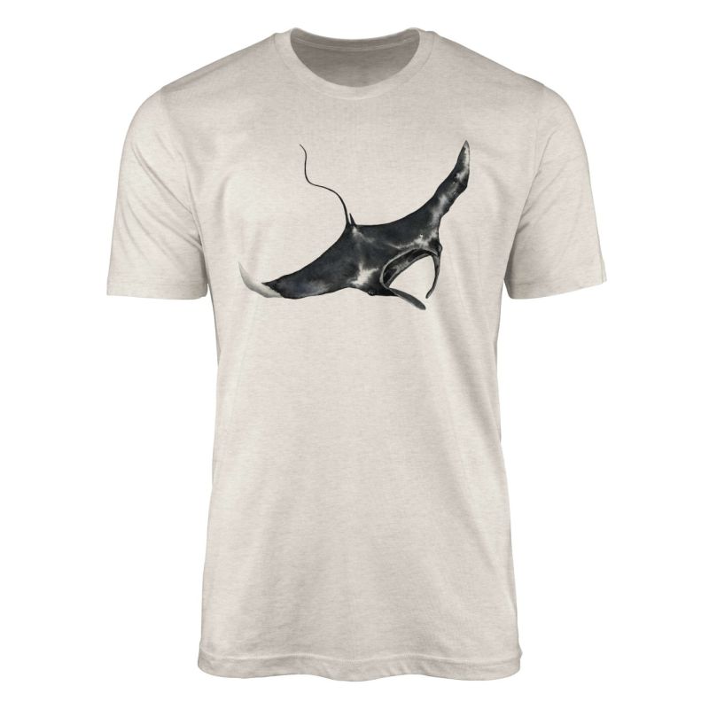 Herren Shirt 100% gekämmte Bio-Baumwolle T-Shirt  Riesenrochen Mantarochen Wasserfarben Motiv Nachha