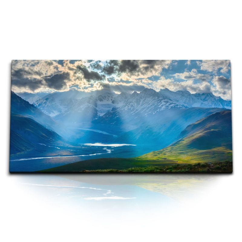 Kunstdruck Bilder 120x60cm Berge Gebirge Landschaft strahl Sonnenuntergang