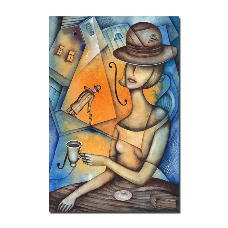 120x80cm Frau Café Malerei abstrakt