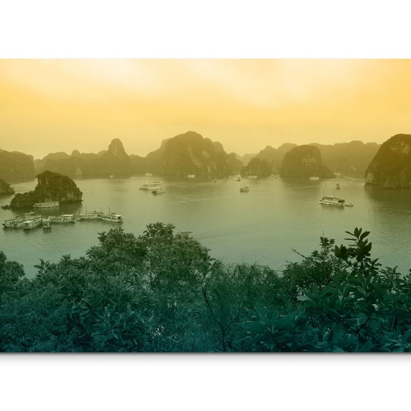 120x80cm Wandbild Vietnam Halong Bay Felsen Meer Motorboote