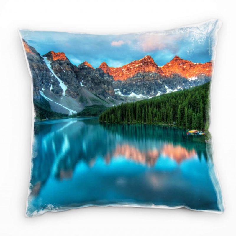 Seen, blau, grün, orange, Berge, Kanada, Sonnenaufgang Deko Kissen 40x40cm für Couch Sofa Lounge Zie