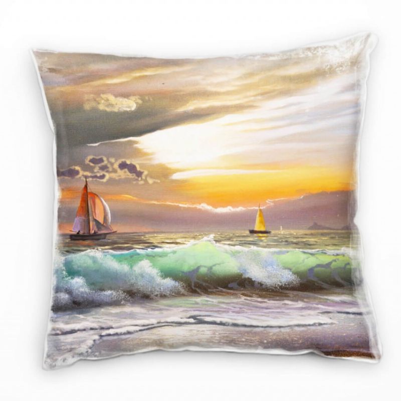 Strand und Meer, überschlagene Wellen, Segelboote Deko Kissen 40x40cm für Couch Sofa Lounge Zierkiss