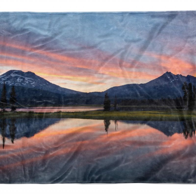 Handtuch Strandhandtuch Saunatuch Kuscheldecke mit Fotomotiv Bergsee Alpen Berge Sonnenun