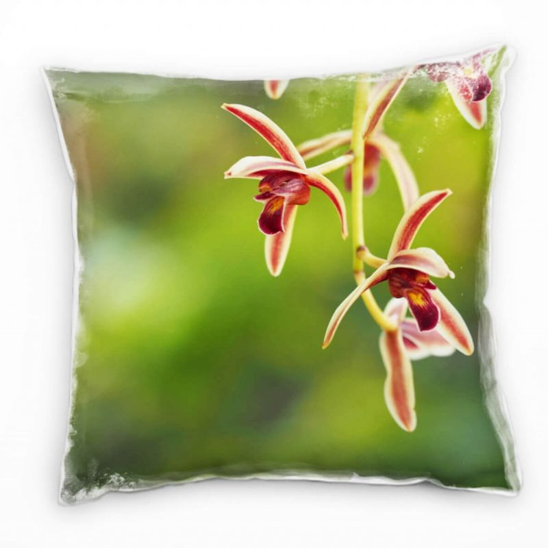 Blumen, Orchidee, Blüten, grün, rot Deko Kissen 40x40cm für Couch Sofa Lounge Zierkissen