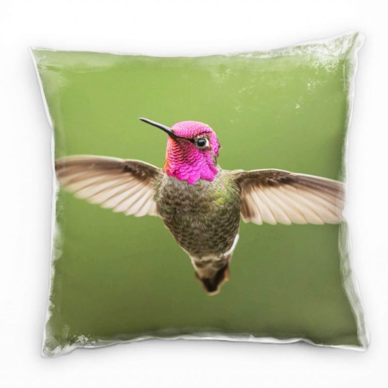 Tiere, Kolibri, grün, pink Deko Kissen 40x40cm für Couch Sofa Lounge Zierkissen