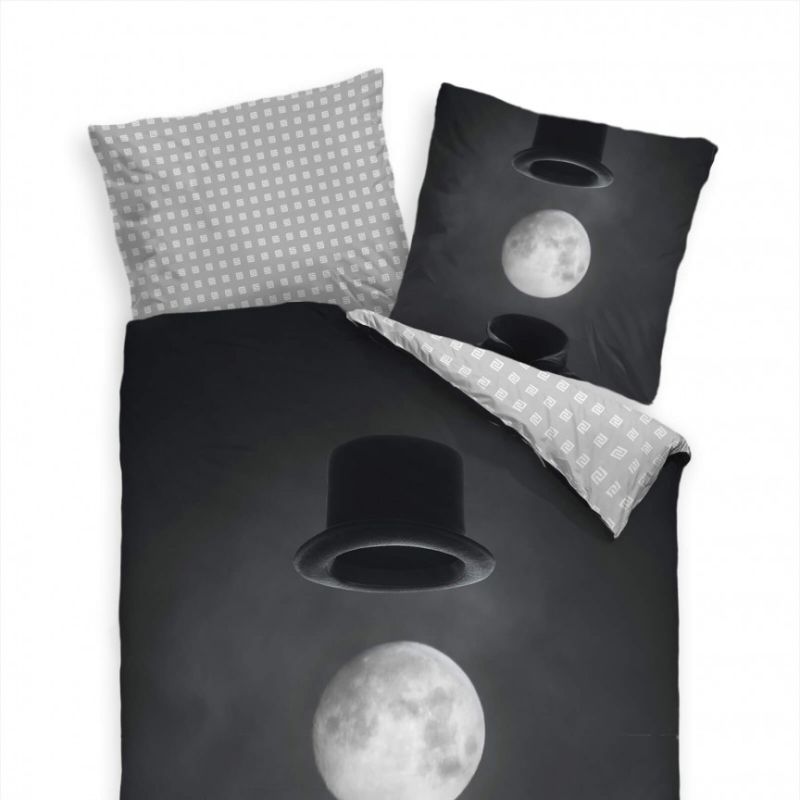 Abstrakt Mann Hut Mond Schwarz  Bettwäsche Set 135×200 cm + 80x80cm  Atmungsaktiv