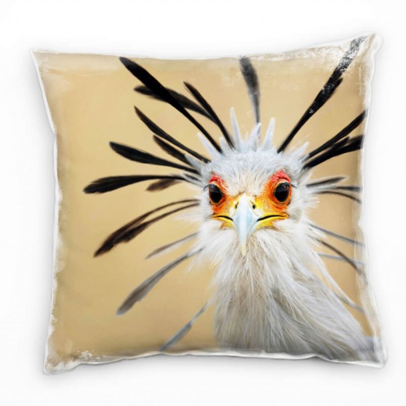 Tiere, braun, Nahaufnahme eines Sekretärvogels Deko Kissen 40x40cm für Couch Sofa Lounge Zierkissen