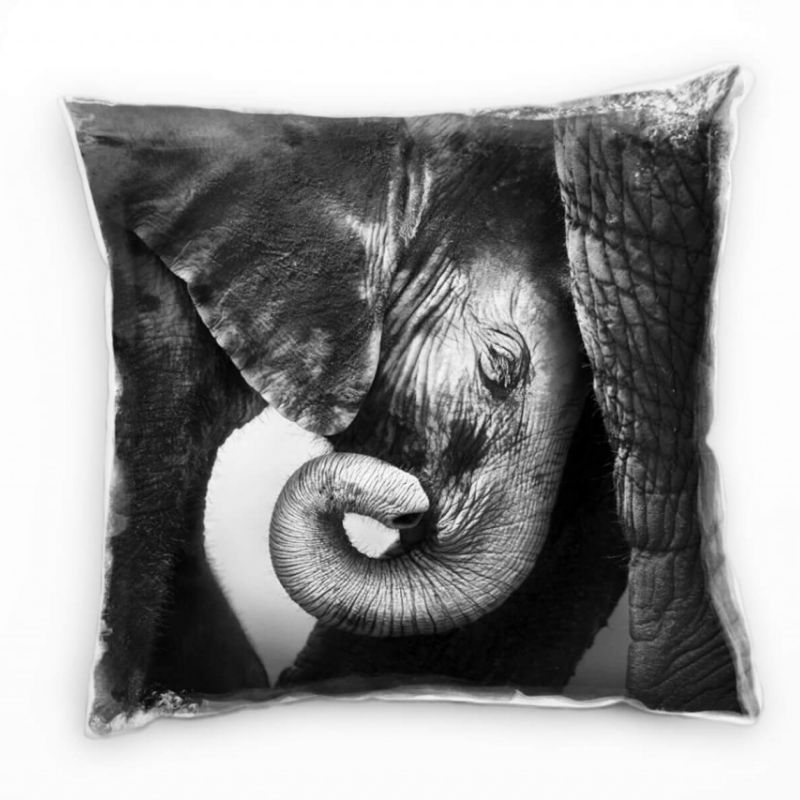 Tiere, Macro, schwarz, weiß, Elefantenbaby Deko Kissen 40x40cm für Couch Sofa Lounge Zierkissen