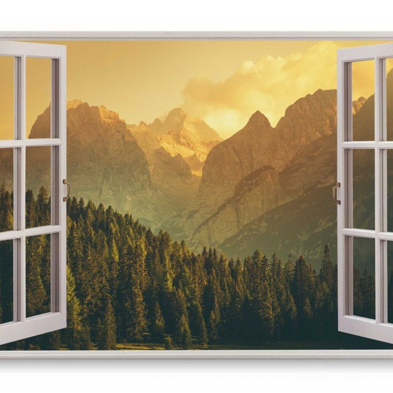 Wandbild 120x80cm Fensterbild Alpen Gebirge Dolomiten Italien Natur Sonnenuntergang