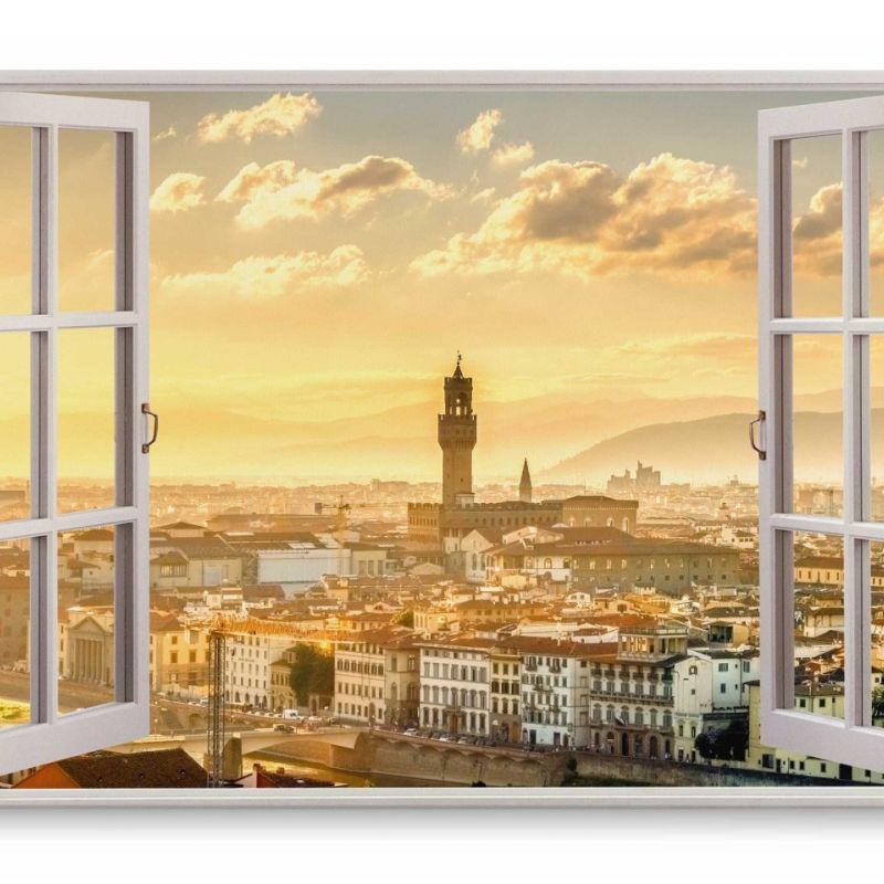 Wandbild 120x80cm Fensterbild Kathedrale von Florenz Italien Altstadt Abendrot