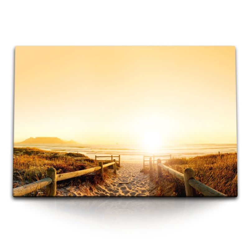 120x80cm Wandbild auf Leinwand Ostsee Strand Sonnenuntergang Sand Strandweg