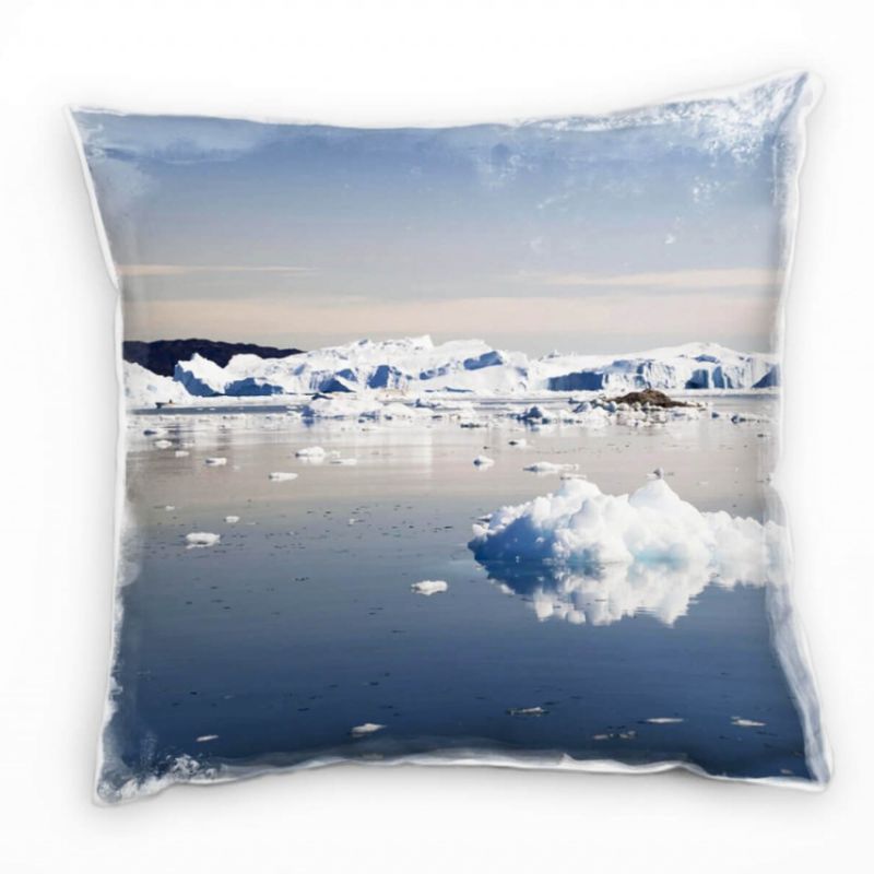 Landschaft, Winter, weiß, grau, Eisberge, Gletscher Deko Kissen 40x40cm für Couch Sofa Lounge Zierki