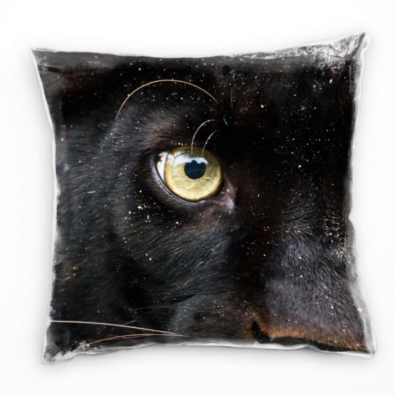 Tiere, Macro, Pantherauge, schwarz, braun Deko Kissen 40x40cm für Couch Sofa Lounge Zierkissen