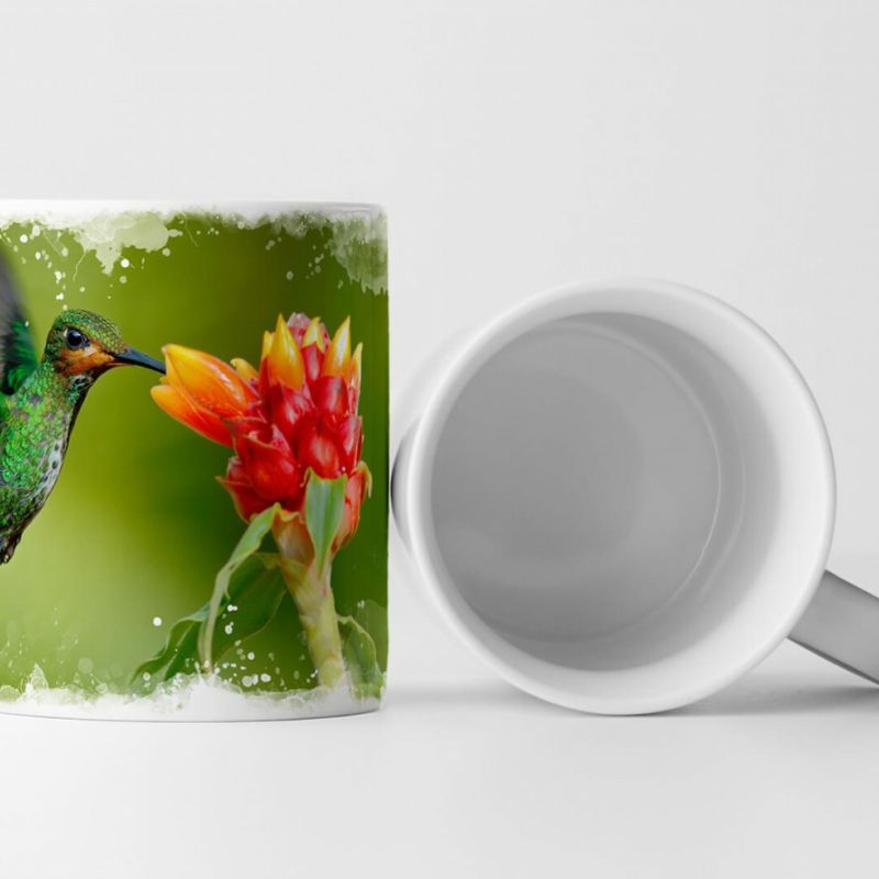 Tasse Geschenk Tierfotografie – Grünscheitelbrillant mit roter Blume