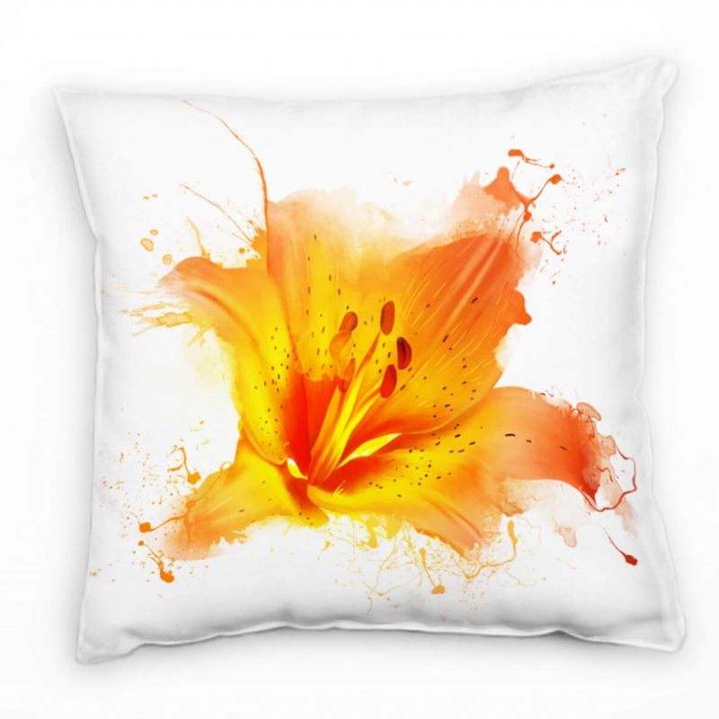 Blumen, Lilie, gemalt, orange, gelb Deko Kissen 40x40cm für Couch Sofa Lounge Zierkissen