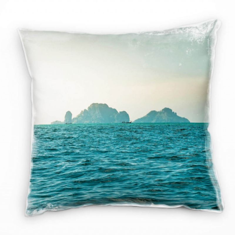 Meer, Boot, Felsen, Sonnenschein, Thailand, türkis Deko Kissen 40x40cm für Couch Sofa Lounge Zierkis