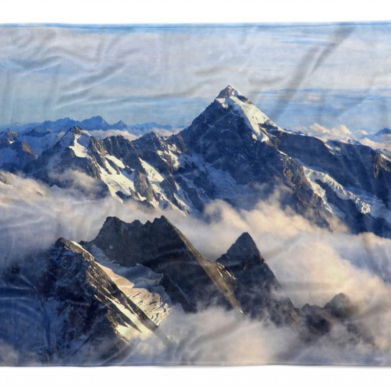 Handtuch Strandhandtuch Saunatuch Kuscheldecke mit Fotomotiv Berge Nebel Berggipfel