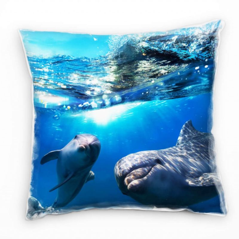 Tiere, blau, Unterwasser, Delphine Deko Kissen 40x40cm für Couch Sofa Lounge Zierkissen