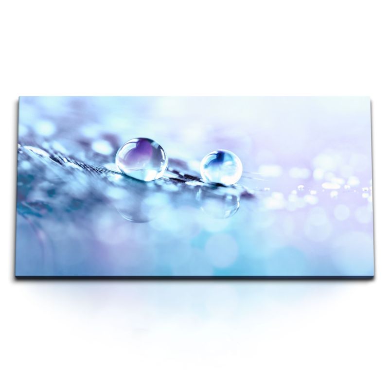 Kunstdruck Bilder 120x60cm Wassertropfen Makrofotografie Blau Hellblau Fotokunst