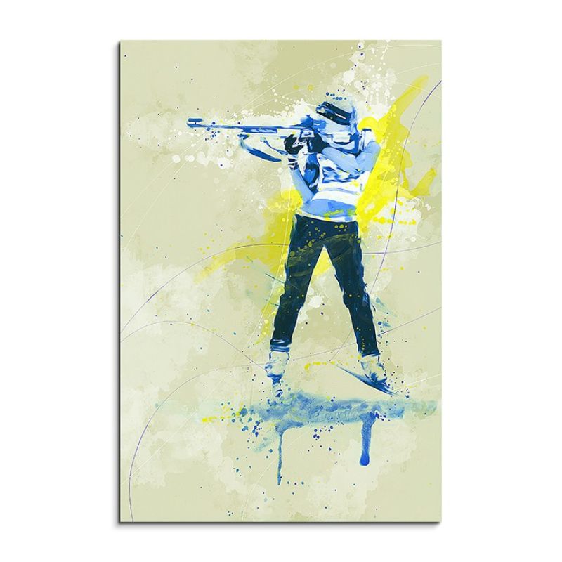 Biathlon 90x60cm SPORTBILDER Paul Sinus Art Splash Art Wandbild Aquarell Art