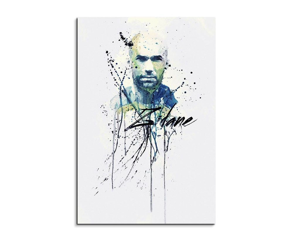 Zinedine Zidane 90x60cm Keilrahmenbild Kunstbild  Aquarell Art Wandbild auf Leinwand fertig gerahmt