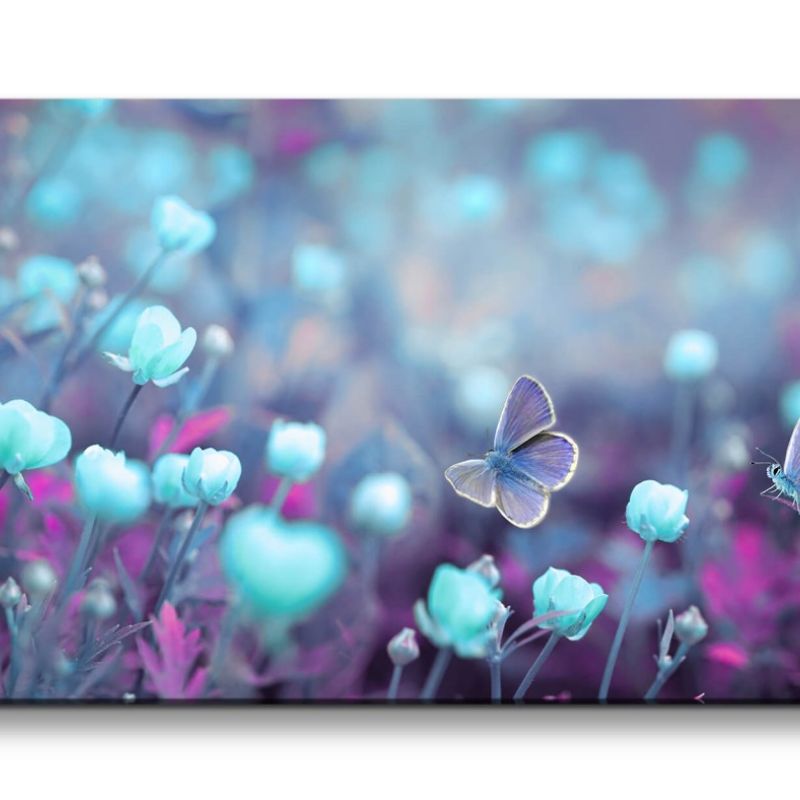 Leinwandbild 120x60cm Blumenwiese Schmetterlinge Feldblumen Wildblumen Sommer