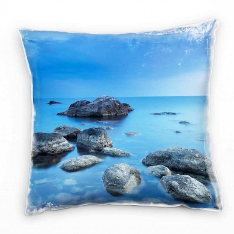 Meer, blau, grau, Felsen im Meer Deko Kissen 40x40cm für Couch Sofa Lounge Zierkissen