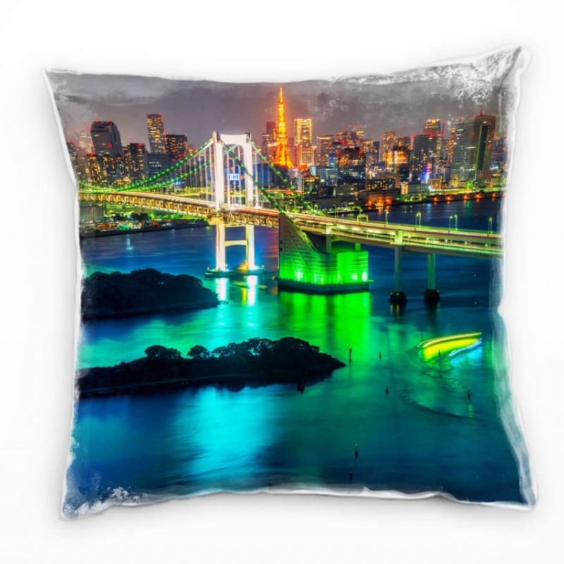 City, Tokio, Japan, Nacht, Bedeutung, bunt Deko Kissen 40x40cm für Couch Sofa Lounge Zierkissen