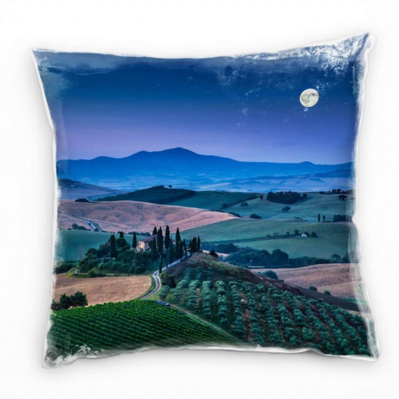 Landschaft, Italien, Mond, Weinstöcke, blau, grün  Deko Kissen 40x40cm für Couch Sofa Lounge Zierkis