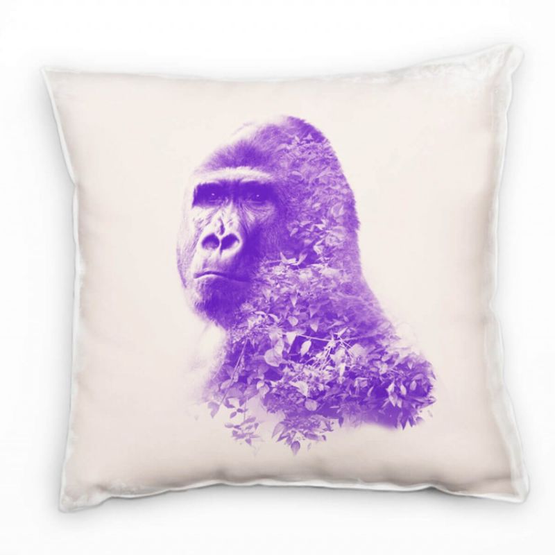 Tiere, Abstrakt, Blätter, Gorilla, lila Deko Kissen 40x40cm für Couch Sofa Lounge Zierkissen