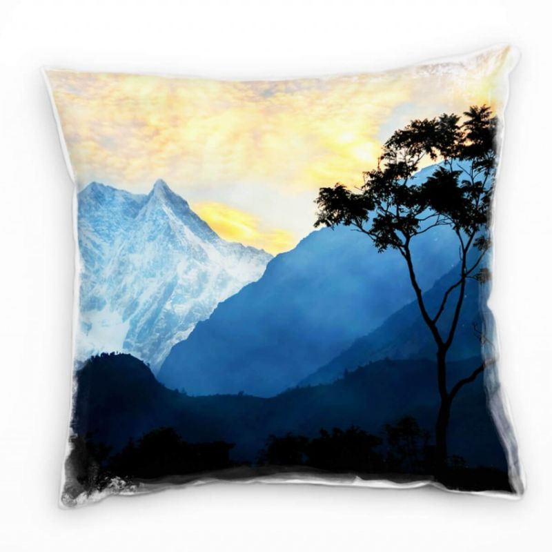 Landschaft, Berge, Sonnenuntergang, orange, blau Deko Kissen 40x40cm für Couch Sofa Lounge Zierkisse