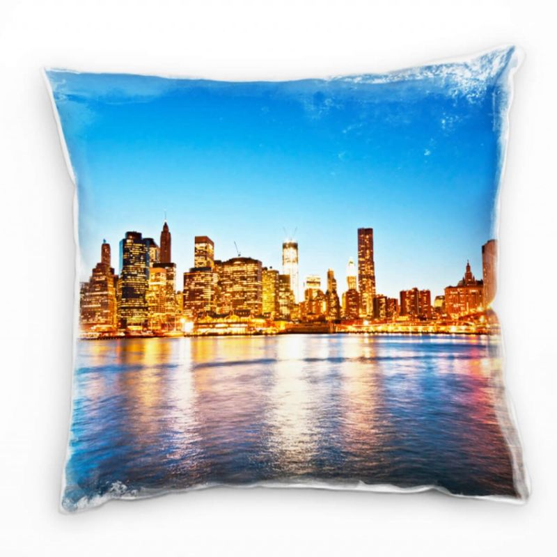 Urban und City, gelb, blau, Manhattan, New York Deko Kissen 40x40cm für Couch Sofa Lounge Zierkissen