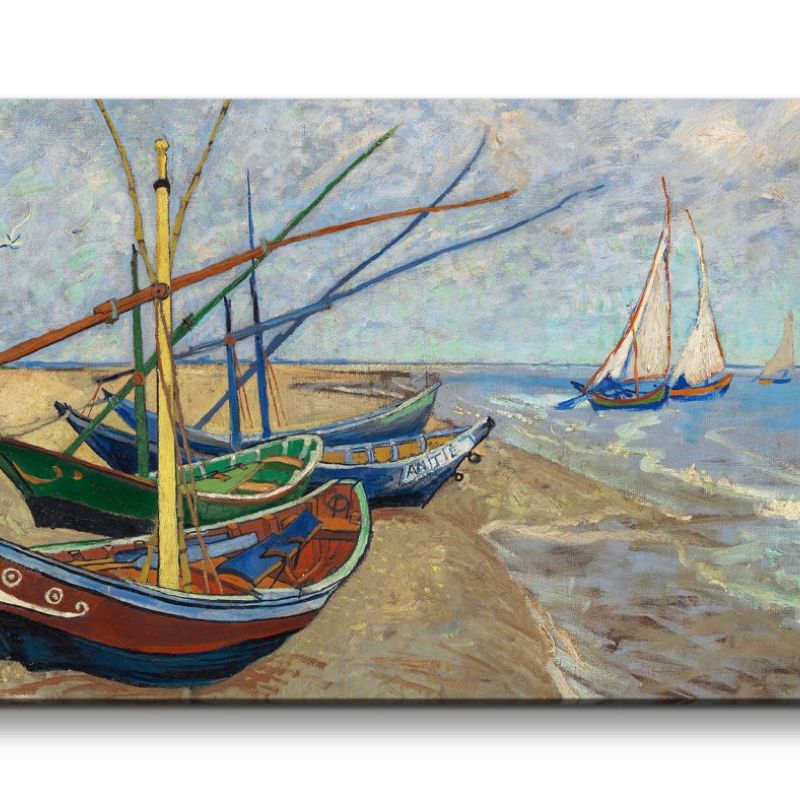 Remaster 120x60cm Vincent van Gogh’s Fishing Boats Impressionismus Boote am Strand zeitlose Kunst