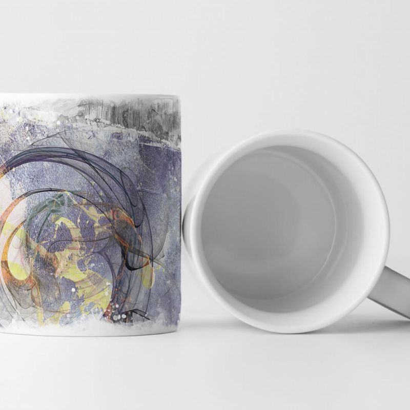 Tasse Geschenk helle abstrakte Malerei, hellgelb, nachtblau, kreise