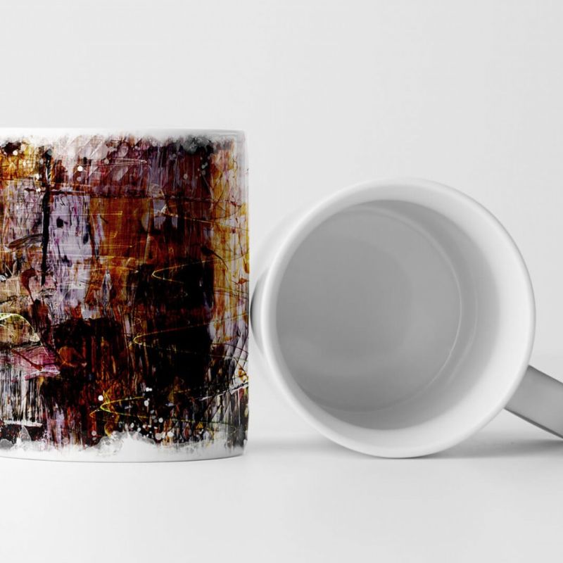 Tasse Geschenk modern, abstrakt, verschiedene Brauntöne + schwarz, rot