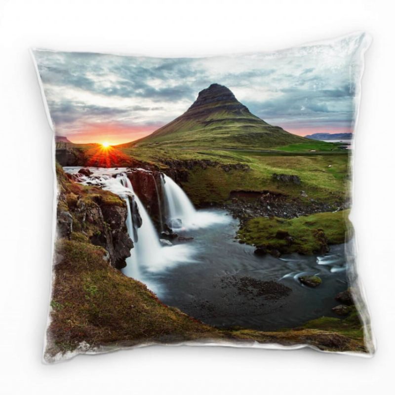 Strand und Meer, Wasserfall, Felsen, Sonnenuntergang Deko Kissen 40x40cm für Couch Sofa Lounge Zierk